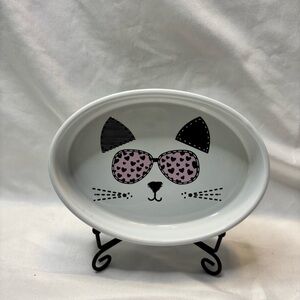 Whisker City - Cat with Pink Sunglasses Ceramic Food Dish